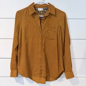 Anthropologie Bohemian Mustard Vintage Floral Soft Corduroy Button Down Small